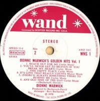 DIONNE WARWICK Golden Hits Volume 1 Vinyl Record LP Wand 1970