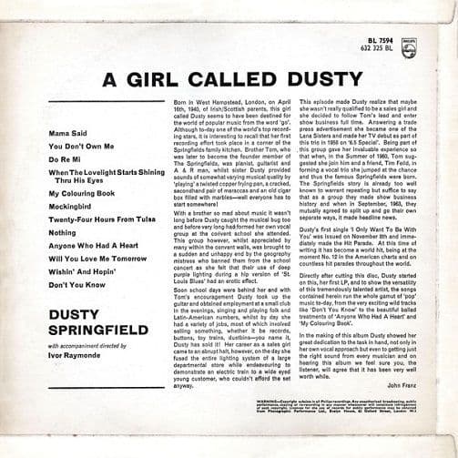 DUSTY SPRINGFIELD A Girl Called Dusty Vinyl Record LP Philips 1964