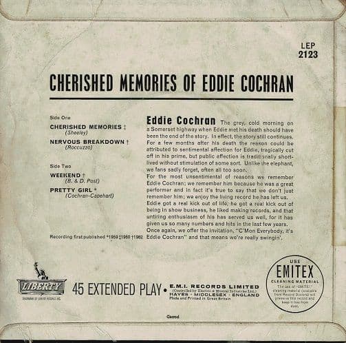 EDDIE COCHRAN Cherished Memories Of Eddie Cochran EP Vinyl