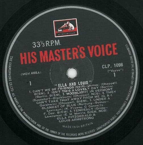 ELLA FITZGERALD AND LOUIS ARMSTRONG Ella And Louis Vinyl Record LP HMV