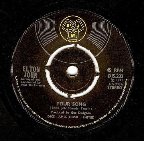 ELTON JOHN Your Song Vinyl Record 7 Inch DJM 1971