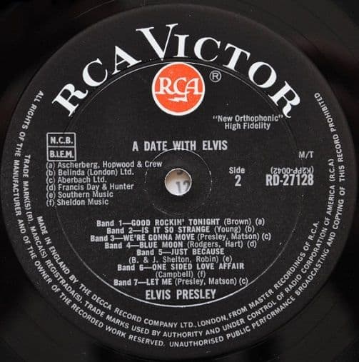 ELVIS PRESLEY A Date With Elvis Vinyl Record LP RCA Victor 1964