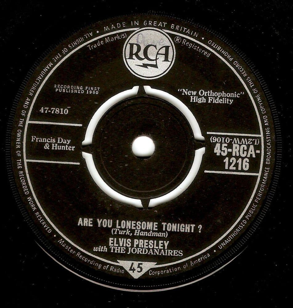 ELVIS PRESLEY Are You Lonesome Tonight Vinyl Record 7 Inch RCA 1960
