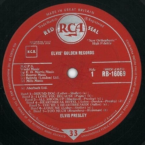 ELVIS PRESLEY Elvis Golden Records Vinyl Record LP RCA Red Seal 1958