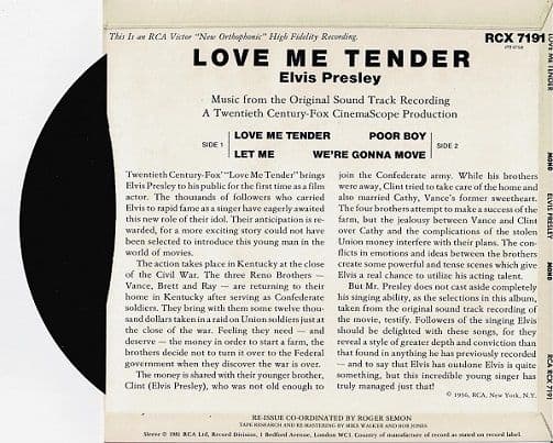 ELVIS PRESLEY Love Me Tender EP Vinyl Record 7 Inch RCA