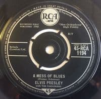 ELVIS PRESLEY WITH THE JORDANAIRES A Mess Of Blues Vinyl Record 7 Inch RCA 1960 45-RCA 1194 UK 1st