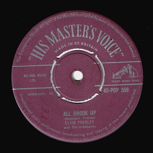 ELVIS PRESLEY WITH THE JORDANAIRES All Shook Up Vinyl Record 7 Inch HMV 1957 45- POP 359 UK Pressing