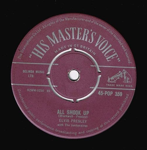 ELVIS PRESLEY WITH THE JORDANAIRES All Shook Up Vinyl Record 7 Inch HMV 1957 POP 359 Original UK 2nd