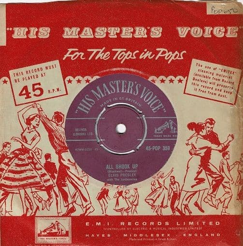 ELVIS PRESLEY WITH THE JORDANAIRES All Shook Up Vinyl Record 7 Inch HMV 1957 POP 359 UK Silver Print