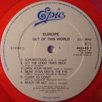 EUROPE Out Of This World Vinyl Record LP Epic 1988 Red Vinyl