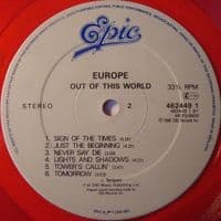 EUROPE Out Of This World Vinyl Record LP Epic 1988 Red Vinyl