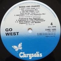 GO WEST Bangs And Crashes Vinyl Record LP Chrysalis 1986