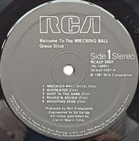 GRACE SLICK Welcome To The Wrecking Ball Vinyl Record LP RCA 1981