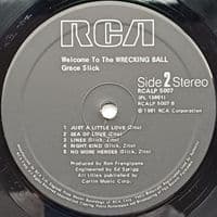 GRACE SLICK Welcome To The Wrecking Ball Vinyl Record LP RCA 1981
