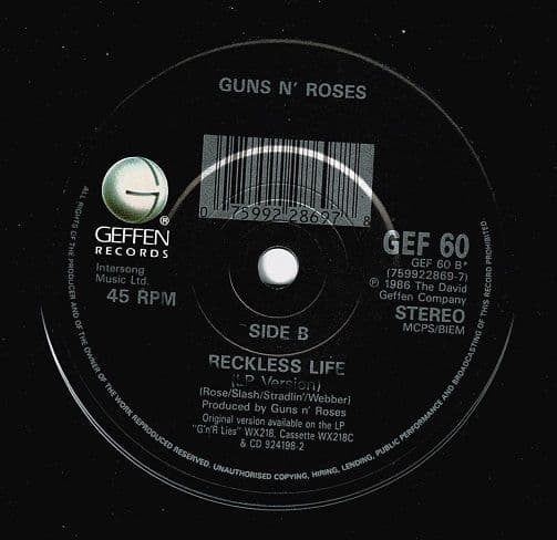 GUNS N ROSES Nightrain Vinyl Record 7 Inch Geffen 1989