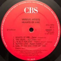 Hearts Of Fire - Original Motion Picture Soundtrack Vinyl Record LP CBS 1987