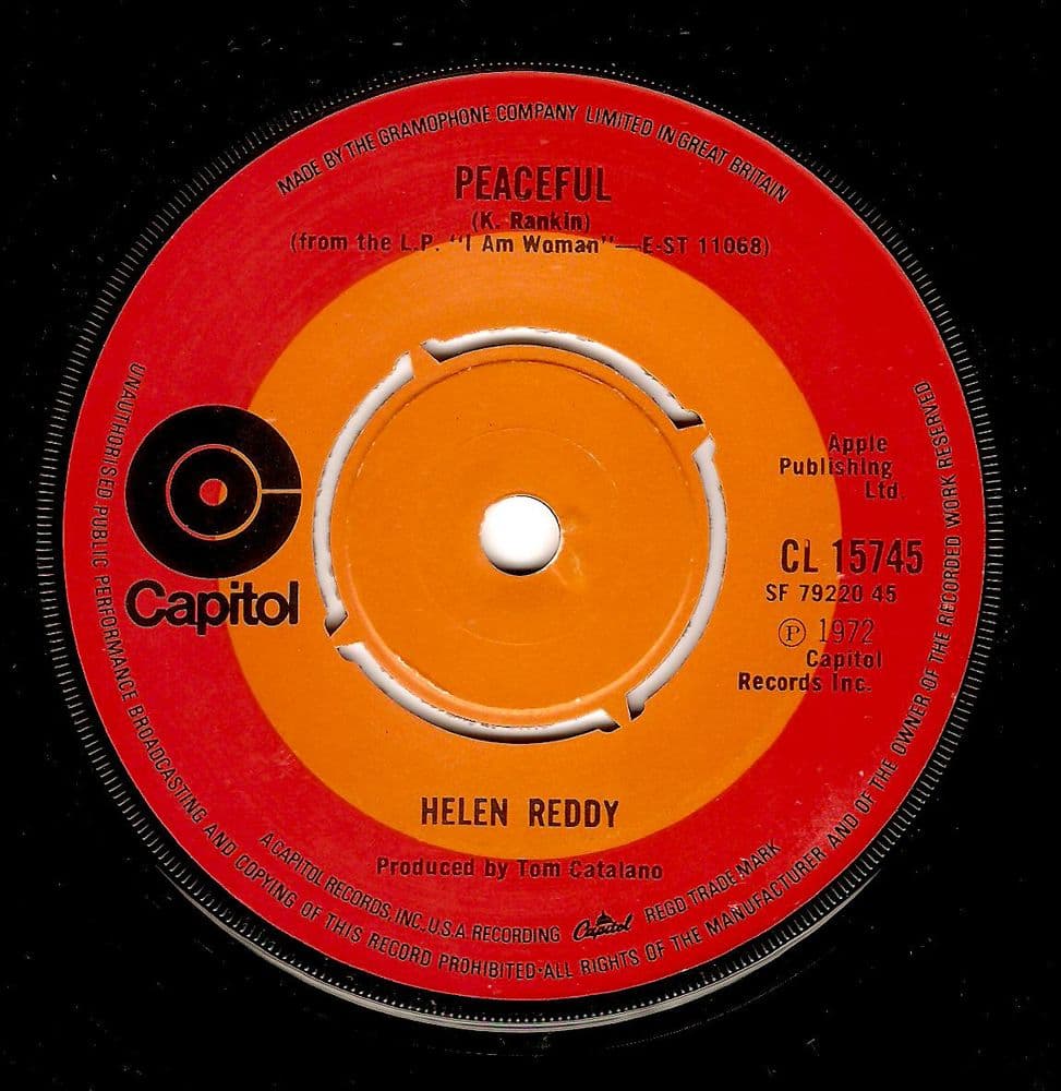HELEN REDDY Peaceful Vinyl Record 7 Inch Capitol 1972