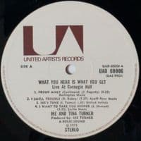 IKE & TINA TURNER What You Hear Is What You Get - Live At Carnegie Hall Vinyl LP United Artists 1971