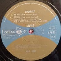 JACK JONES Sincerely Vinyl Record LP Coral 1973