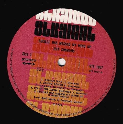 Jeff Simmons / My Mind Up レコード JEFF SIMMONS Lucille Has Messed My Mind Up Vinyl Record LP
