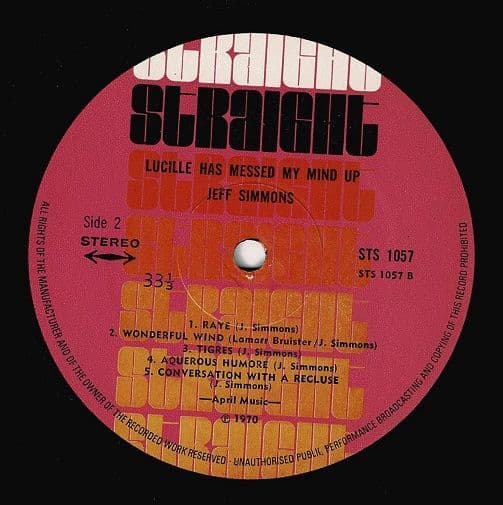 JEFF SIMMONS Lucille Has Messed My Mind Up Vinyl Record LP