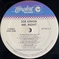 JOE SIMON Mr. Right Vinyl Record LP US Compleat 1985