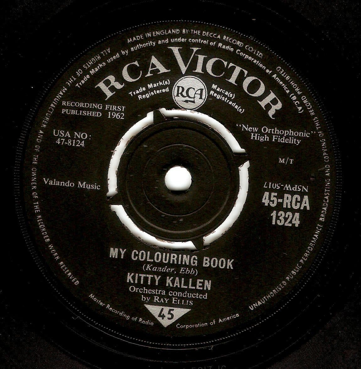 KITTY KALLEN My Colouring Book Vinyl Record 7 Inch RCA Victor 1962