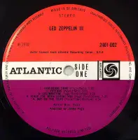 LED ZEPPELIN Led Zeppelin III Vinyl Record LP Atlantic 1970 UK Plum Label Celebration Misprint A7/B7