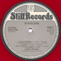 LENE LOVICH Stateless Vinyl Record LP Stiff 1978 Red Vinyl