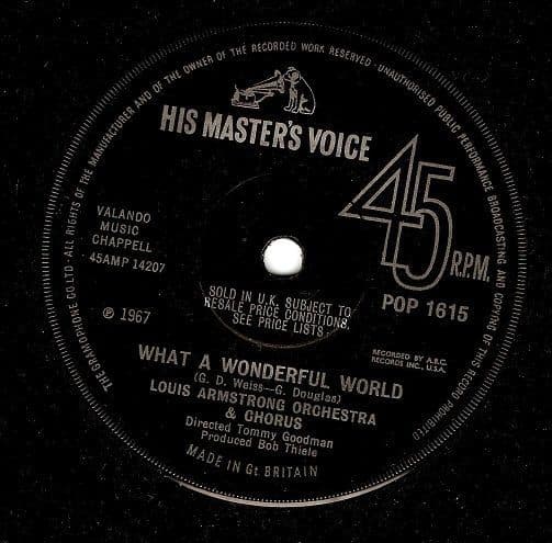LOUIS ARMSTRONG What A Wonderful World Vinyl Record 7 Inch HMV 1967