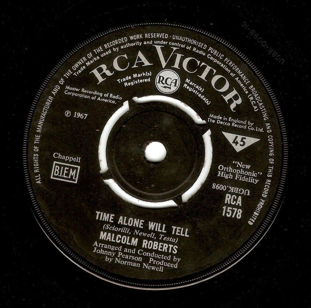 MALCOLM ROBERTS Time Alone Will Tell Vinyl Record 7 Inch RCA Victor 1967