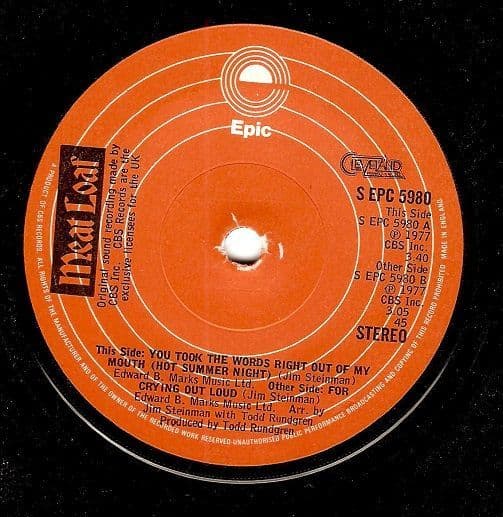MEAT LOAF You Took The Words Right Out Of My Mouth Vinyl Record 7 Inch