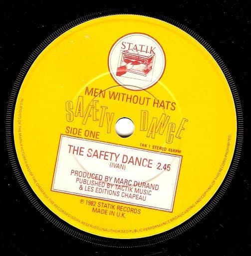 MEN WITHOUT HATS Safety Dance Vinyl Record 7 Inch Statik 1982