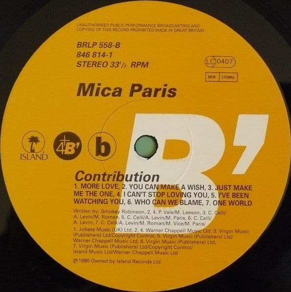 MICA PARIS Contribution Vinyl Record LP 4th And Broadway 1990