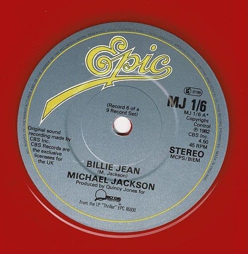 MICHAEL JACKSON Billie Jean Vinyl Record 7 Inch Epic 1983 Red Vinyl