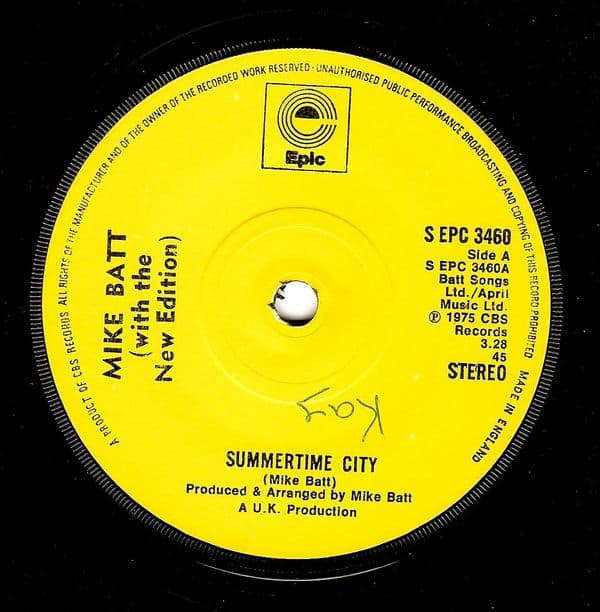 MIKE BATT Summertime City Vinyl Record 7 Inch Epic 1975