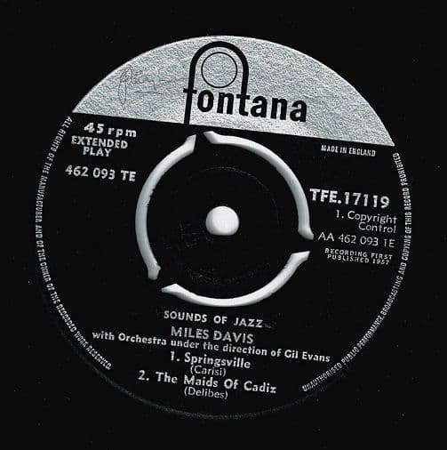 MILES DAVIS Sounds Of Jazz EP Vinyl Record 7 Inch Fontana 1957