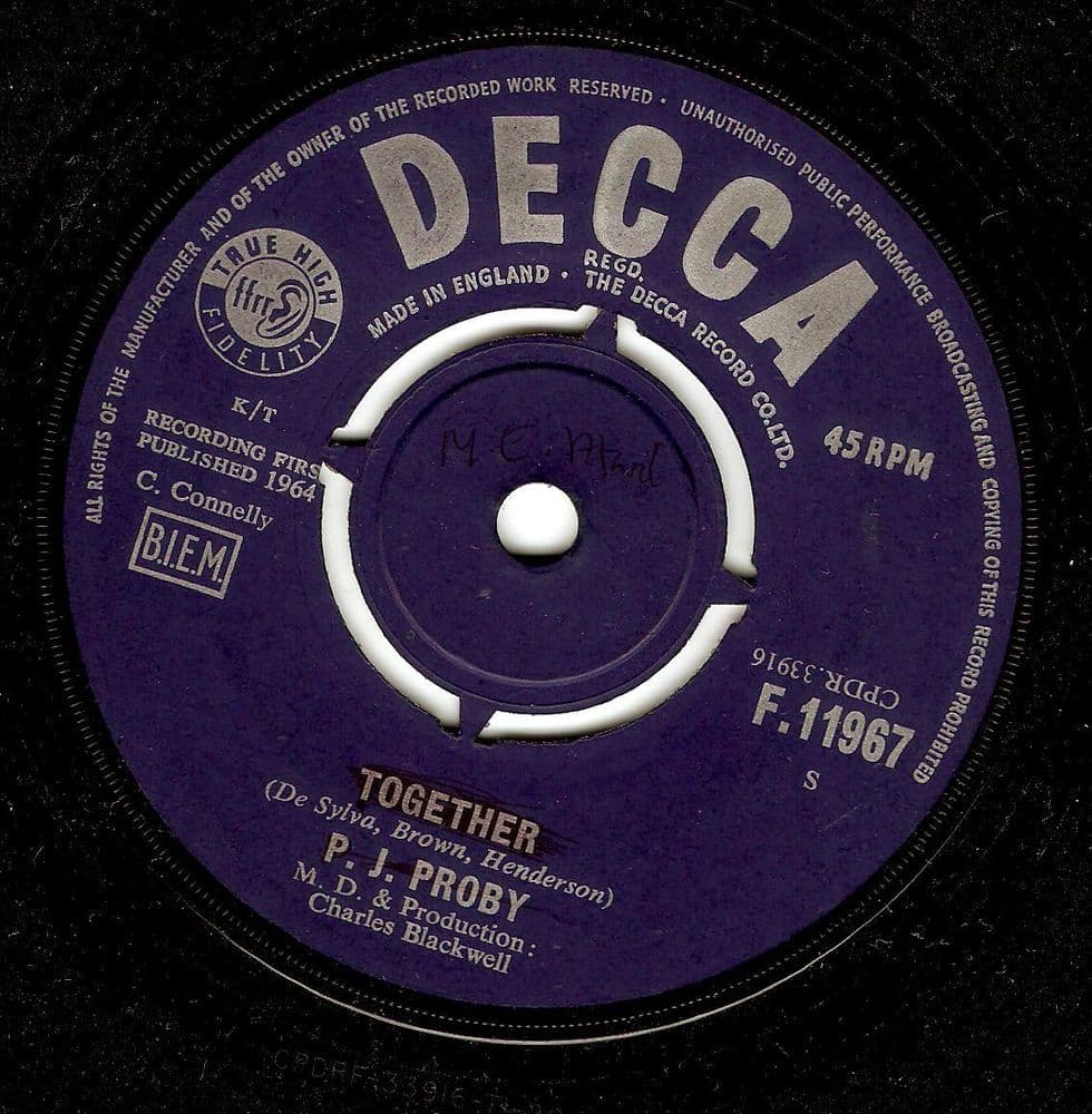P. J. PROBY Together Vinyl Record 7 Inch Decca 1964