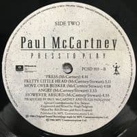 PAUL McCARTNEY Press To Play Vinyl Record LP Parlophone 1986