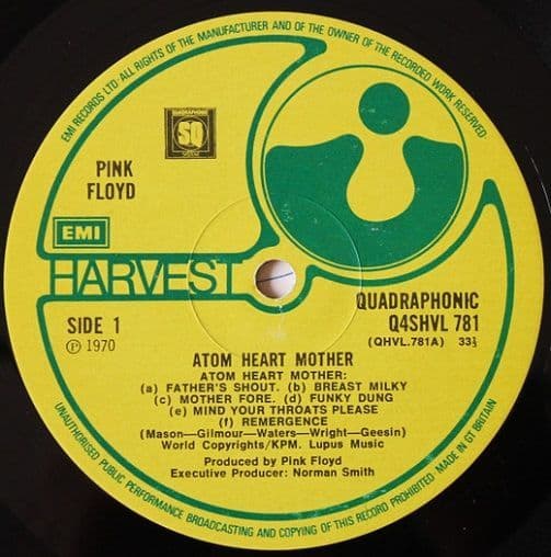 PINK FLOYD Atom Heart Mother Vinyl Record LP Harvest Quadraphonic