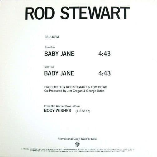 ROD STEWART Baby Jane Vinyl Record 12 Inch US Warner Bros. 1983 Promo