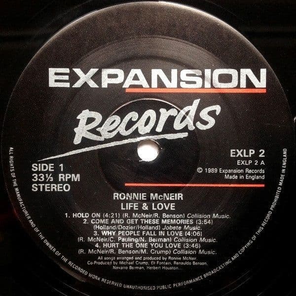 RONNIE McNEIR Life & Love Vinyl Record LP Expansion 1989