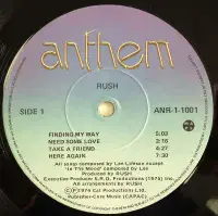 RUSH Rush Vinyl Record LP Canadian Anthem 1978 Blue Label ANR-1-1001
