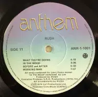RUSH Rush Vinyl Record LP Canadian Anthem 1978 Blue Label ANR-1-1001