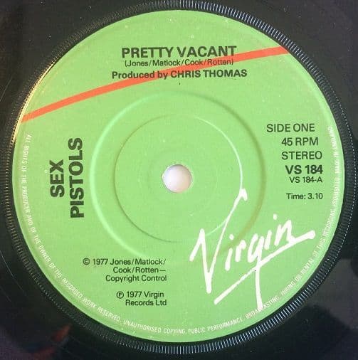 SEX PISTOLS Pretty Vacant Vinyl Record 7 Inch Virgin VS 184 Green/Red Label Design 45rpm Single Punk