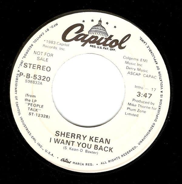 SHERRY KEAN I Want You Back Vinyl Record 7 Inch US Captiol 1983 Promo