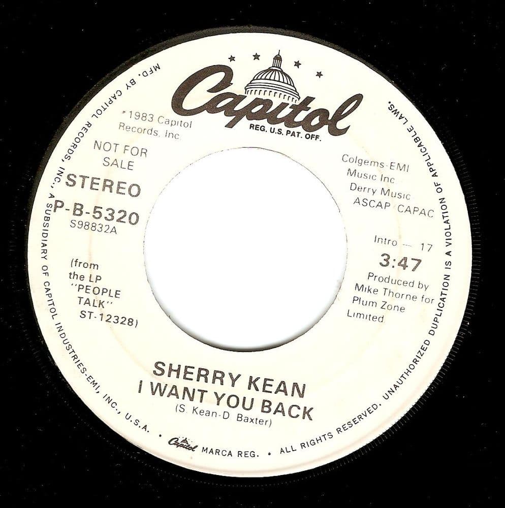 SHERRY KEAN I Want You Back Vinyl Record 7 Inch US Captiol 1983 Promo