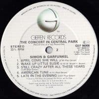 SIMON & GARFUNKEL The Concert In Central Park Vinyl Record LP Geffen 1982
