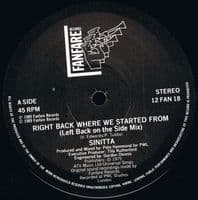 SINITTA Right Back Where We Started From Vinyl Record 12 Inch Fanfare 1989