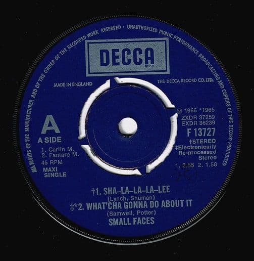 SMALL FACES Sha-La-La-La-Lee EP Vinyl Record 7 Inch Decca 1977 F 13727 UK Maxi-Single 4-Prong Label